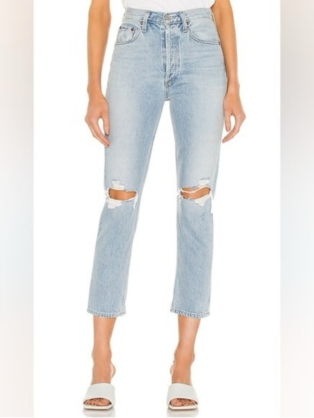 AGOLDE Riley High Rise Straight Crop Jeans Distressed Size 29 Light Wash